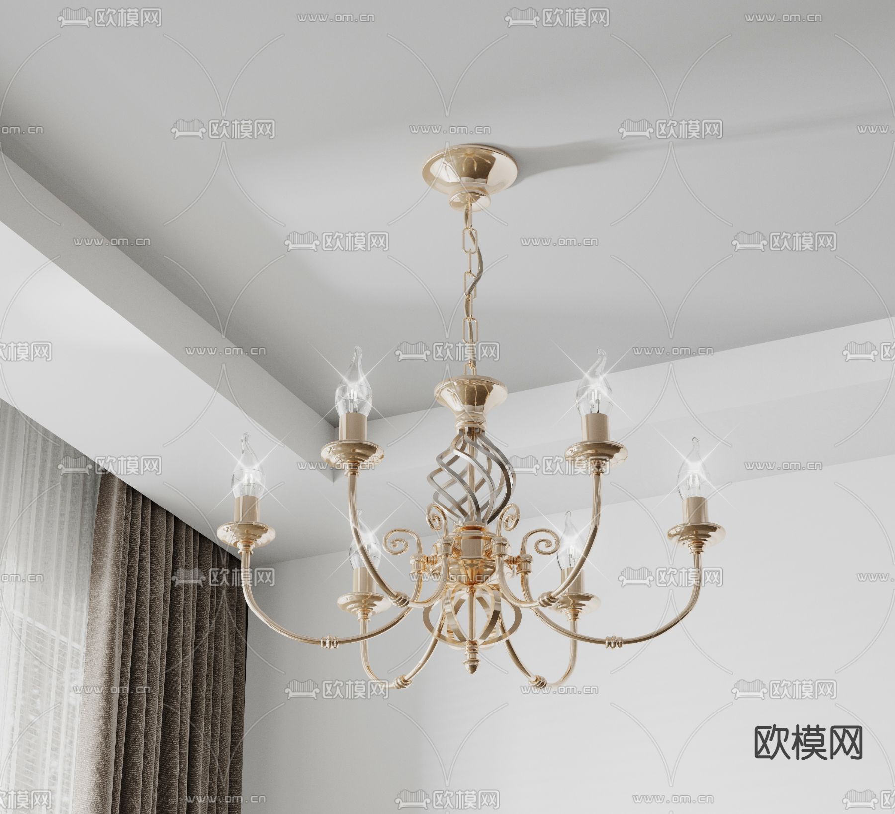 美式轻奢吊灯3d模型下载