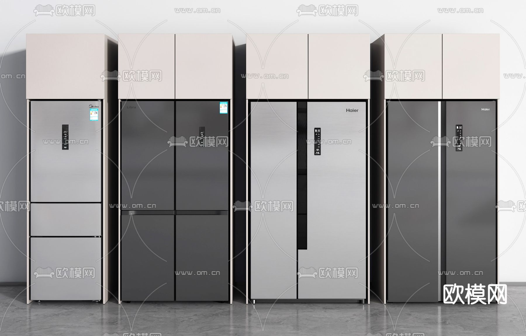 现代冰箱双开门冰箱su模型下载（渲染图1）