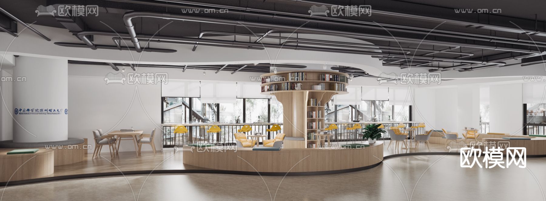 现代学校图书馆休闲区3d模型下载