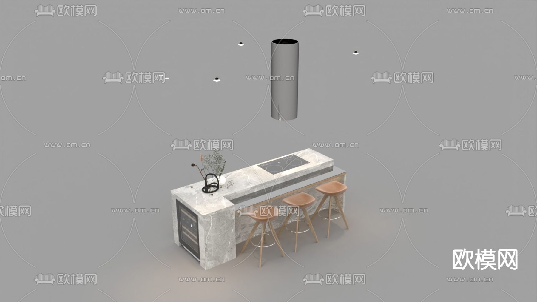 现代轻奢大理石吧台椅免费3d模型下载