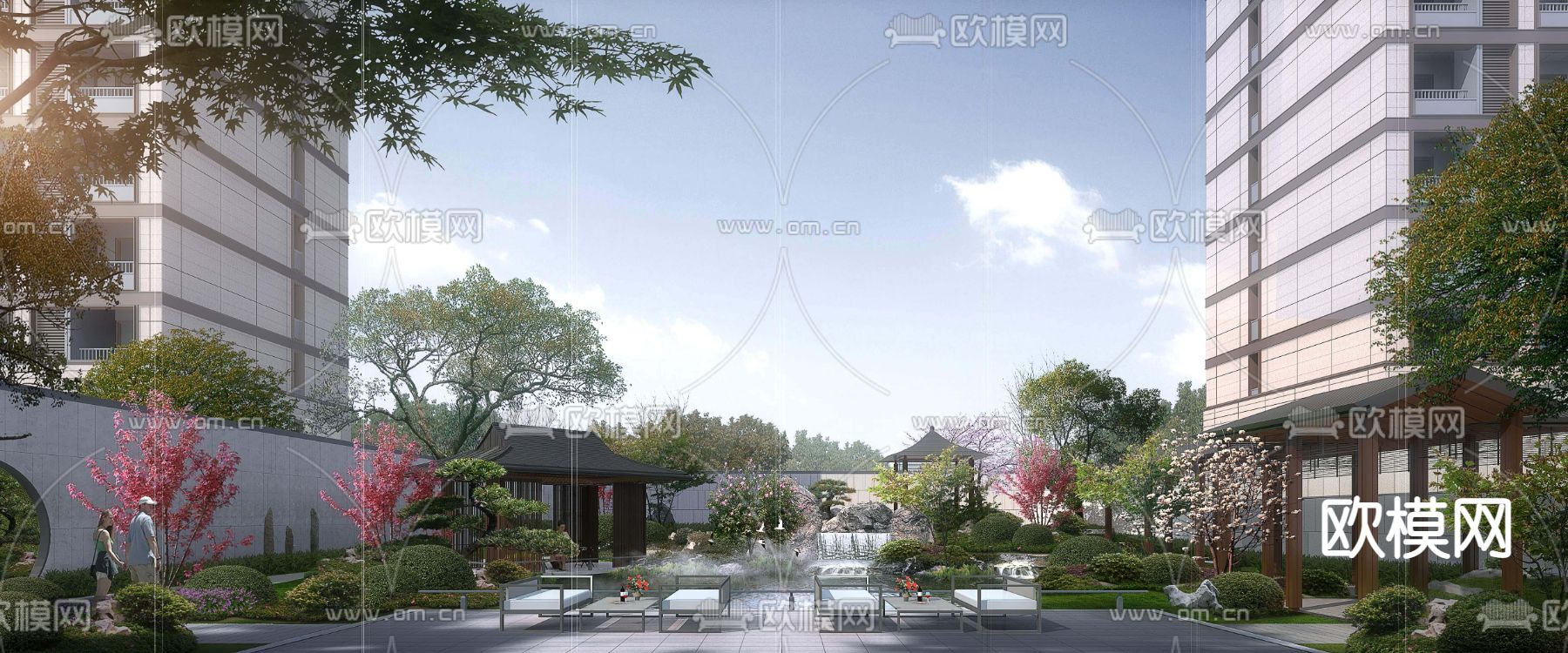 新中式庭院园林景观psd下载