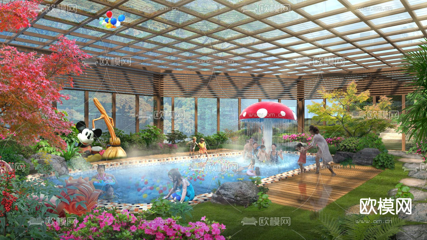 现代家庭游泳池园林景观psd下载