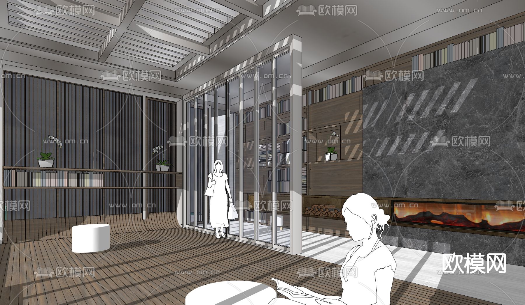 现代书吧水景亭子su模型下载（渲染图4）