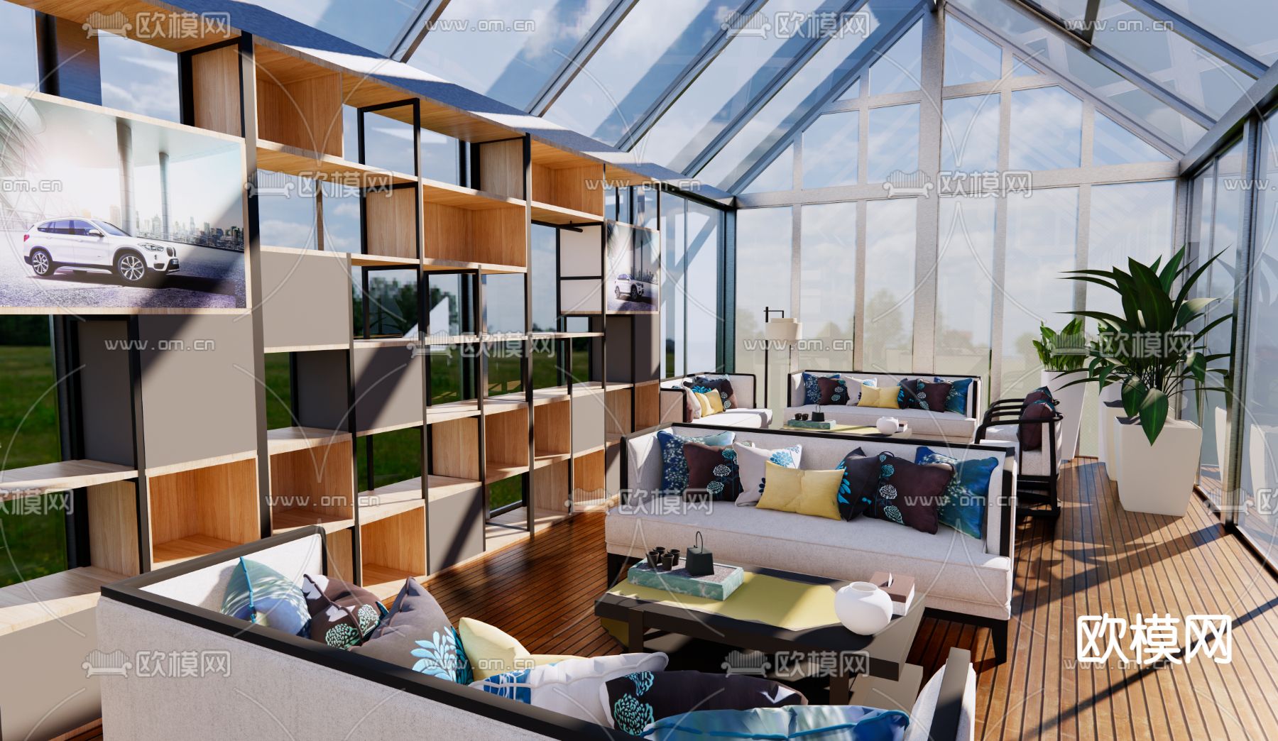 现代阳光房接待室su模型下载（渲染图1）