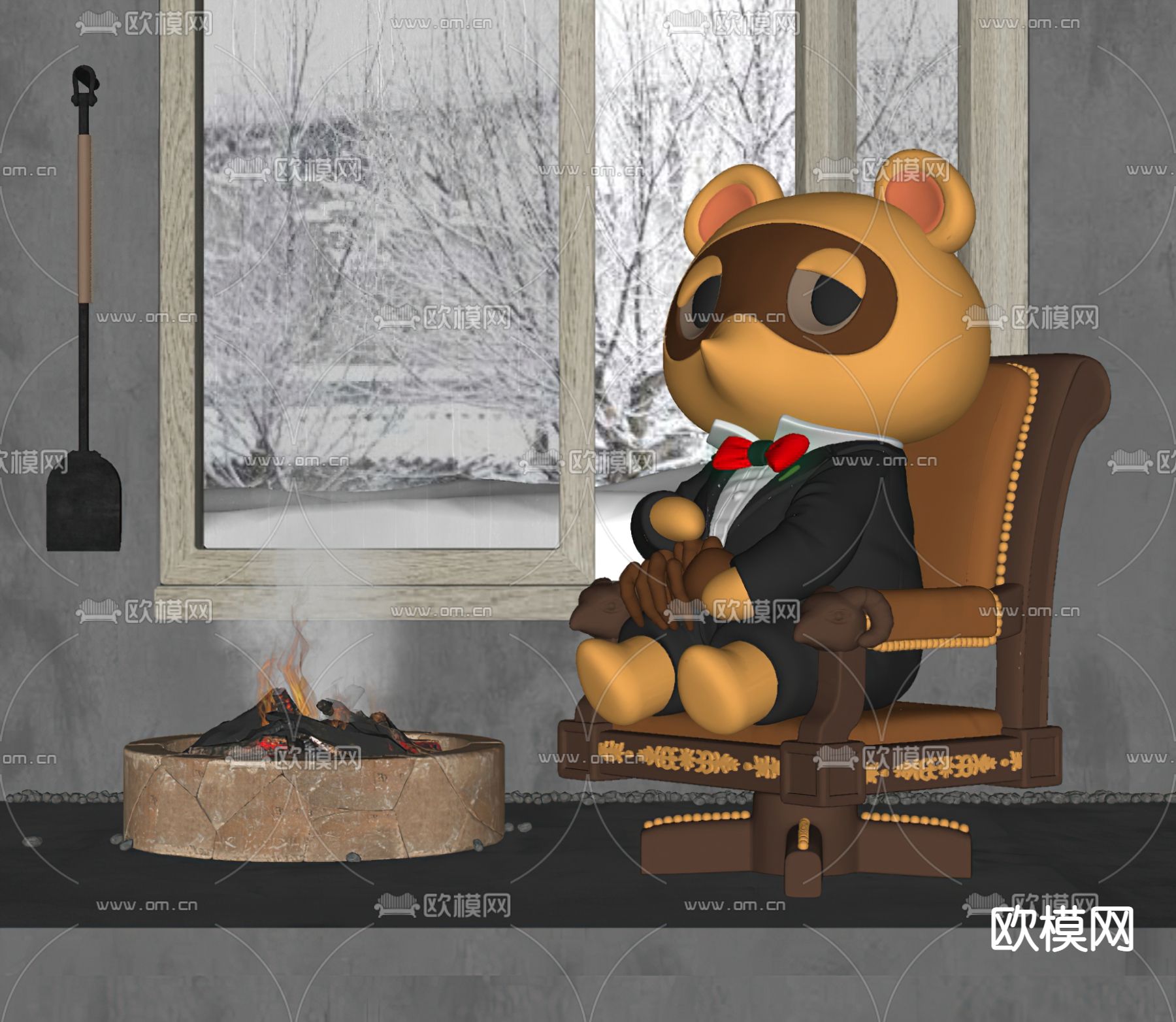 现代潮玩小熊公仔su模型下载（渲染图2）