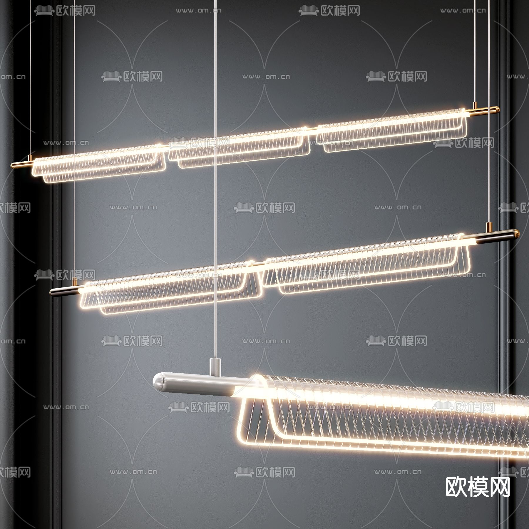 现代条形玻璃吊灯3d模型下载_ID12062374_3dmax免费模型-欧模网