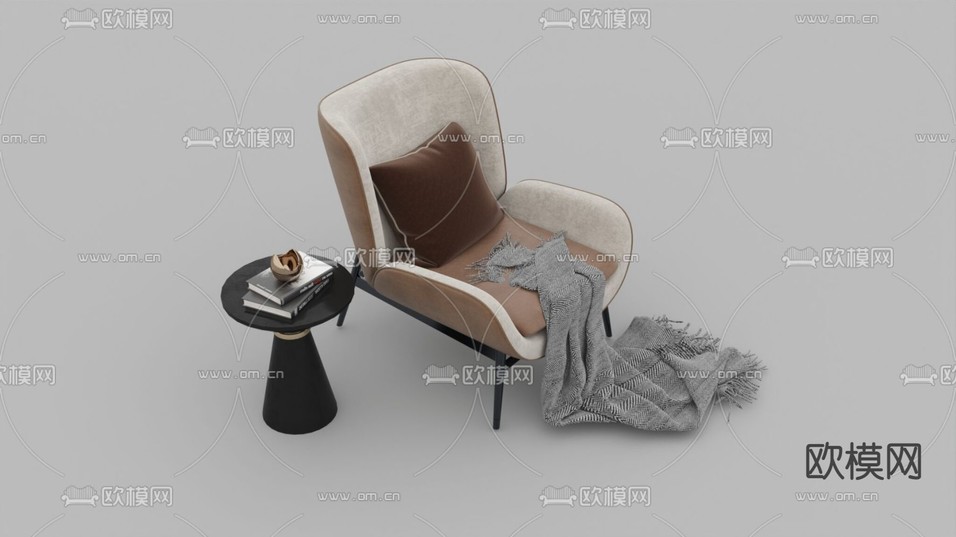 现代简约皮革布艺实木休闲椅免费3d模型下载_ID12065508_3dmax免费模型-欧模网