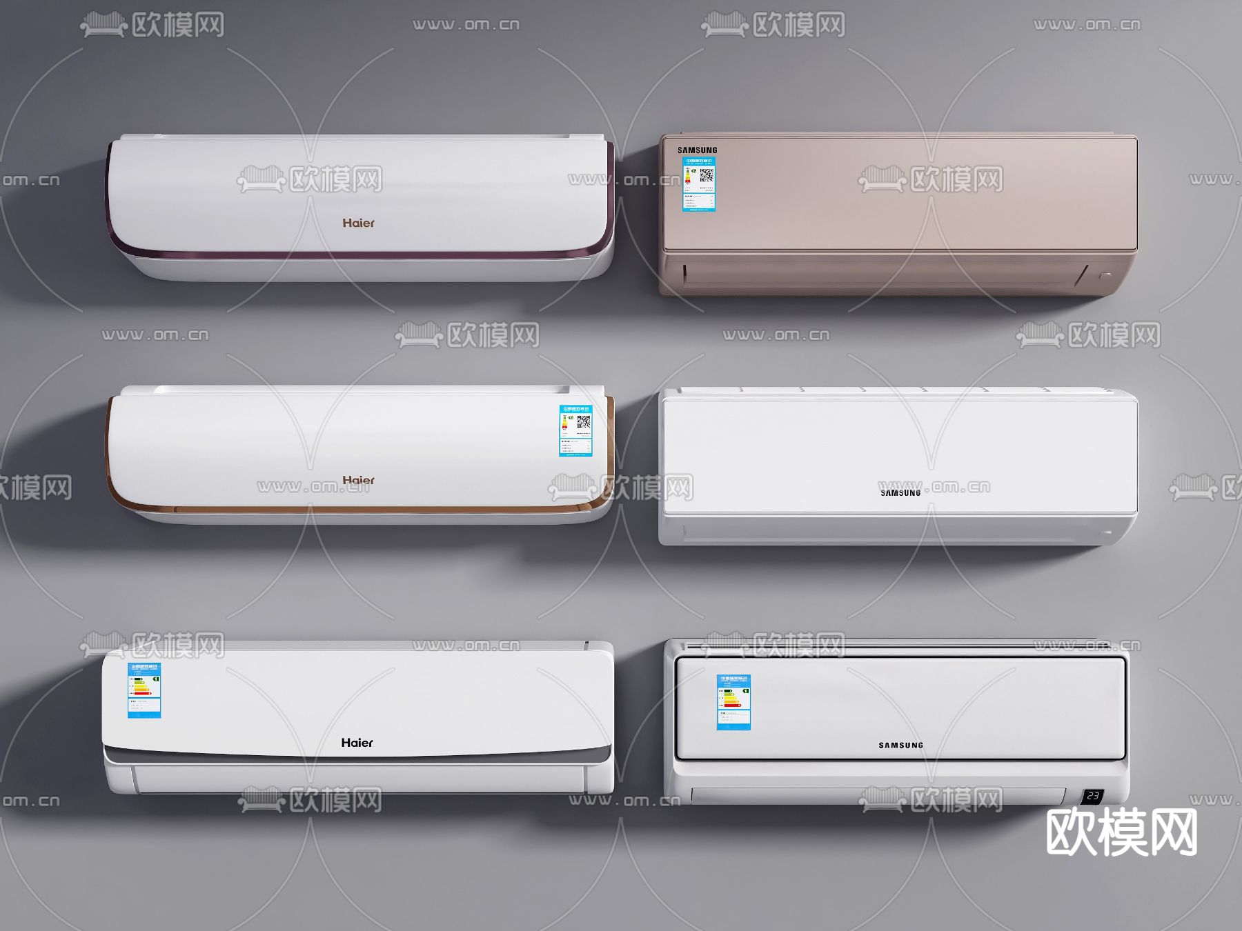 现代挂式变频空调组合3d模型下载