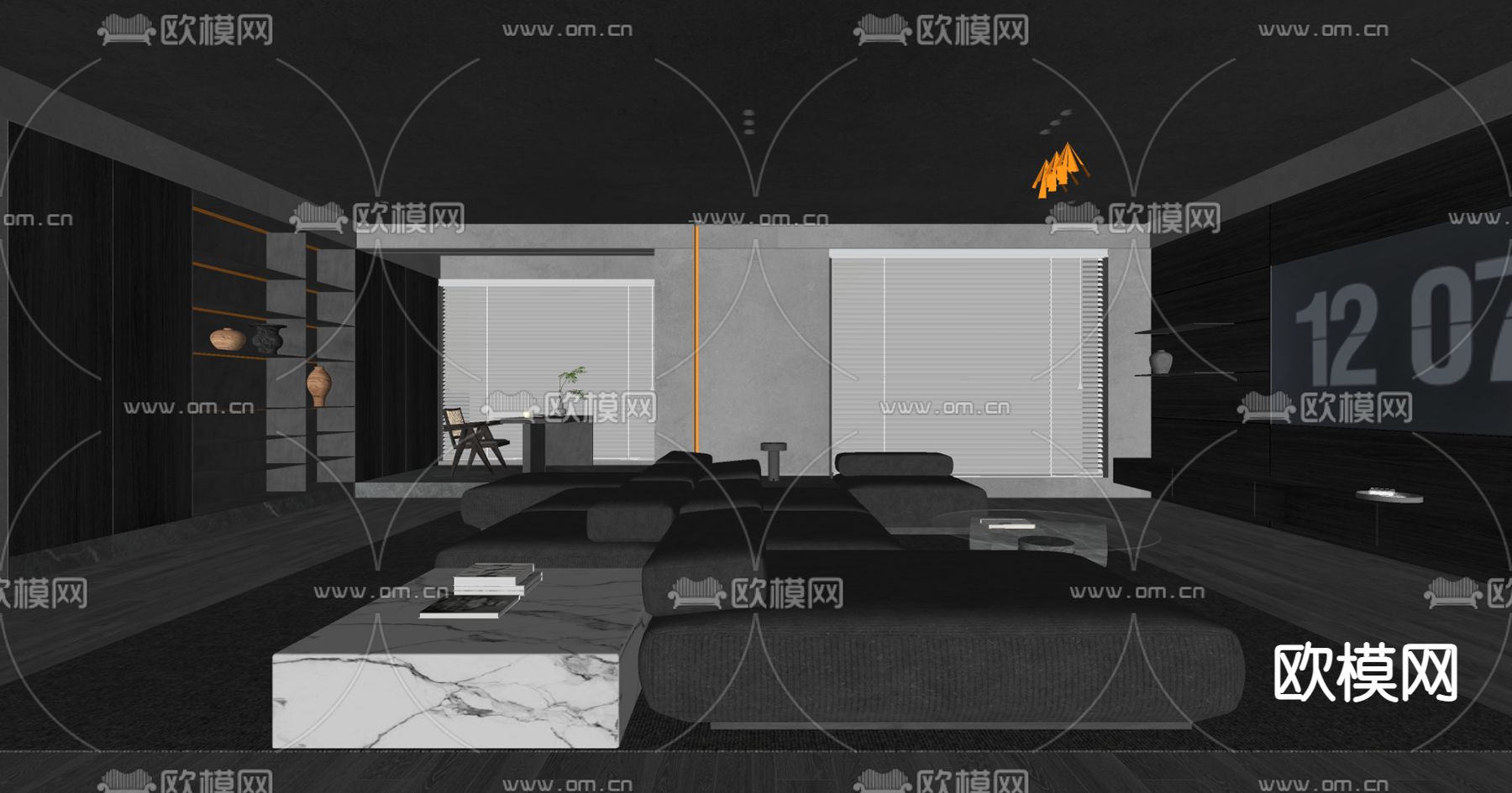 现代高级灰客厅su模型