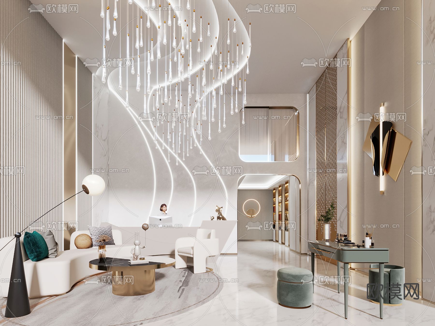 现代轻奢美容院大厅休息区3d模型下载