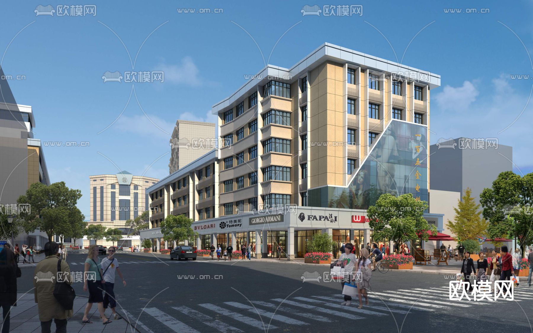 现代商业街步行街景观psd下载