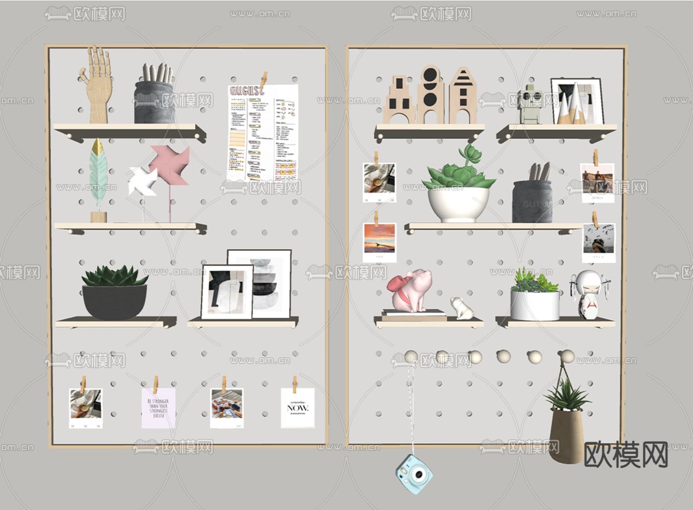 北欧洞洞板置物架su模型下载（渲染图3）