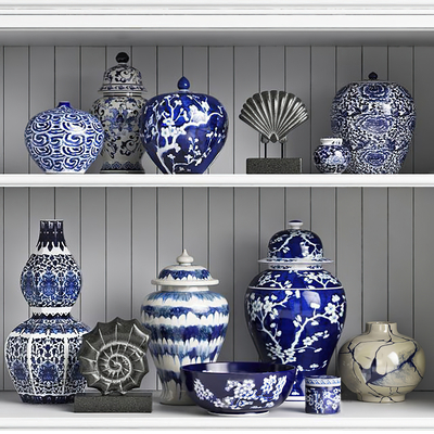  新中式青花瓷瓶su模型 