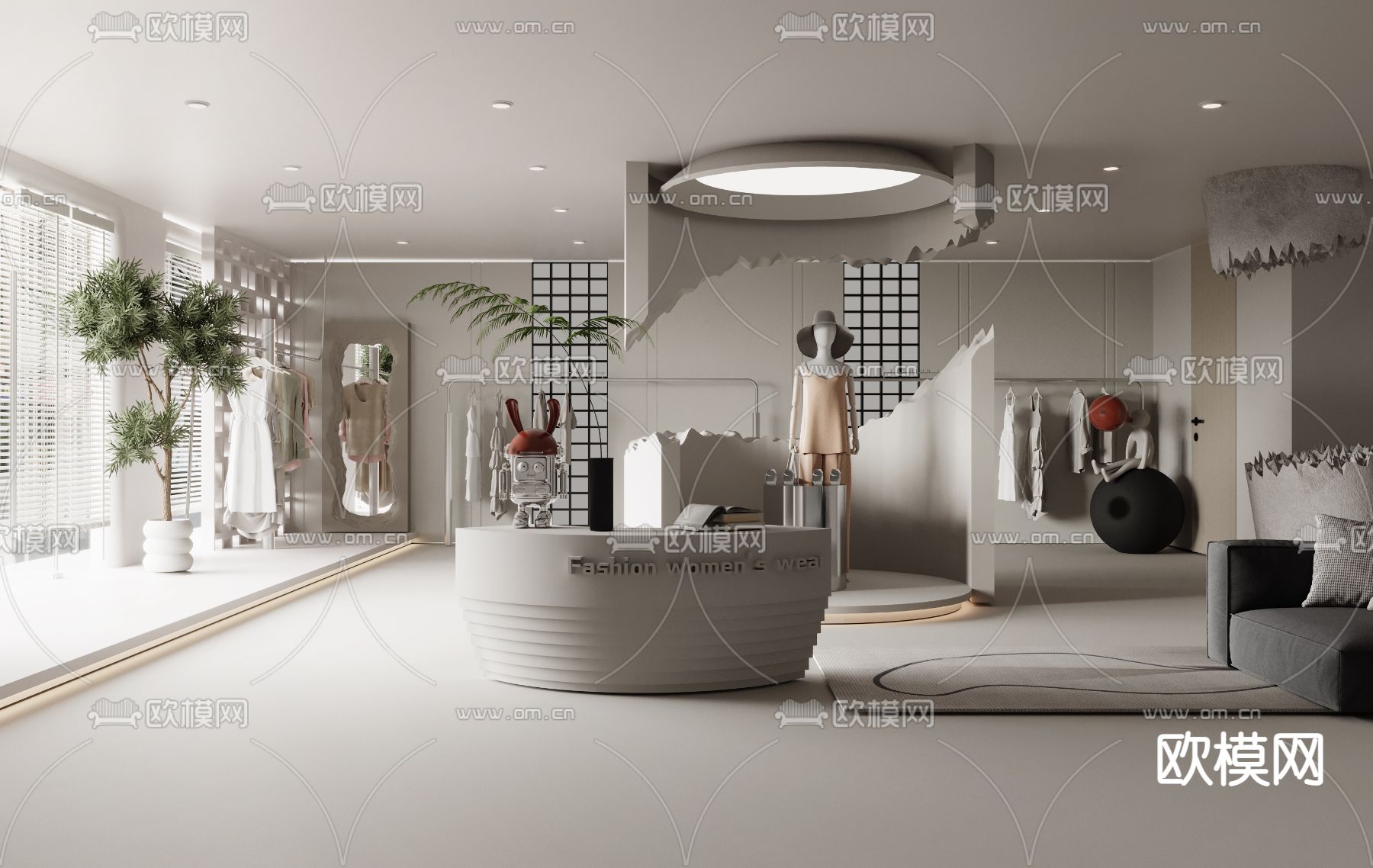 侘寂风女装服装店3d模型下载_ID12061536_3dmax免费模型-欧模网