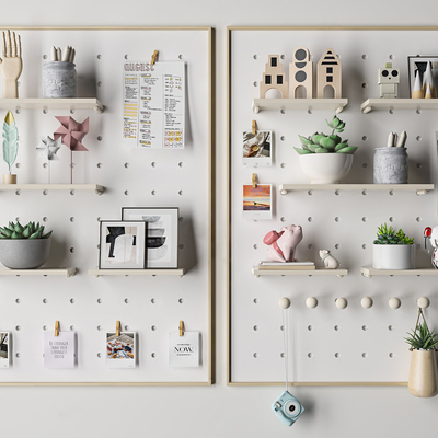  北欧洞洞板置物架su模型 