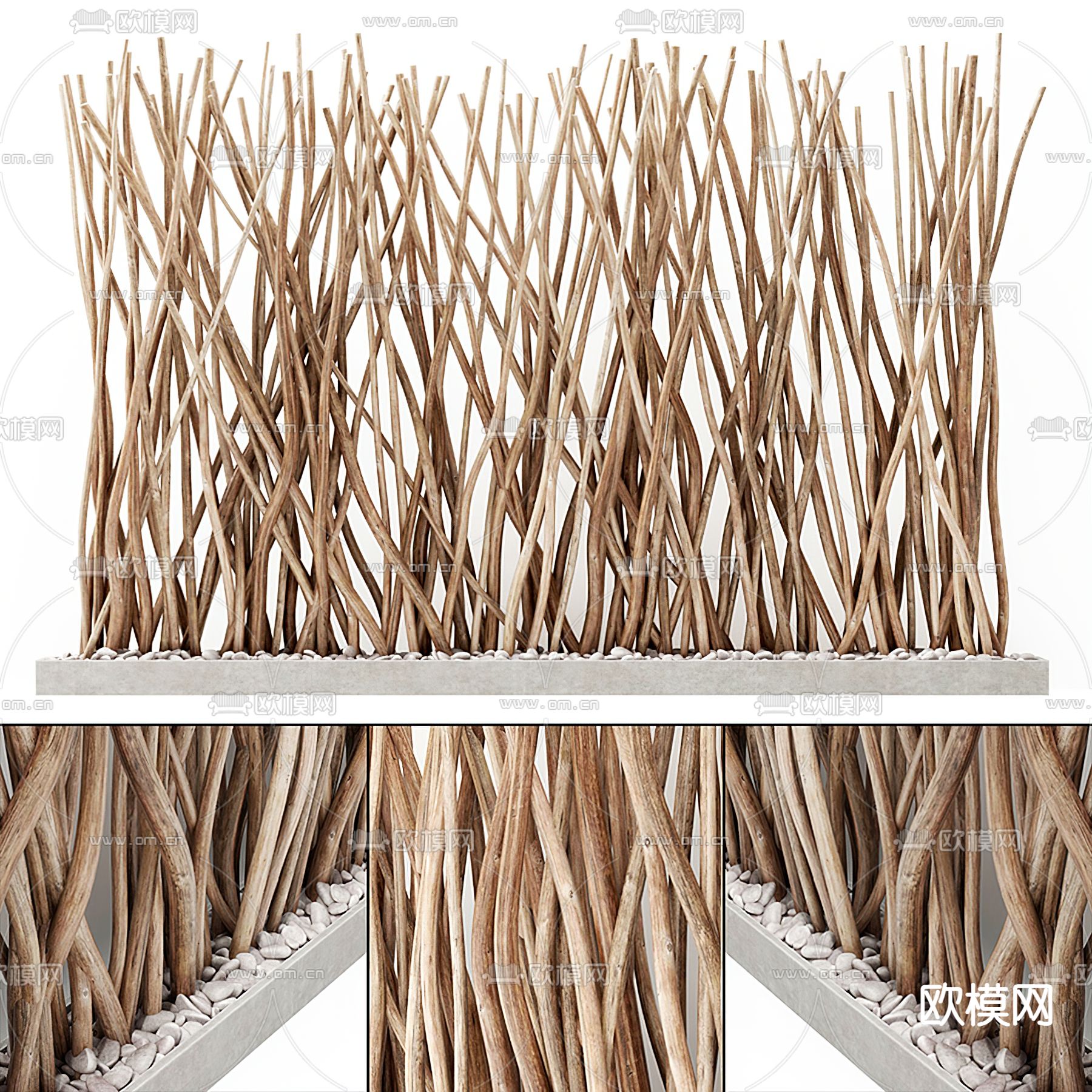 自然风户外竹木隔断3d模型下载