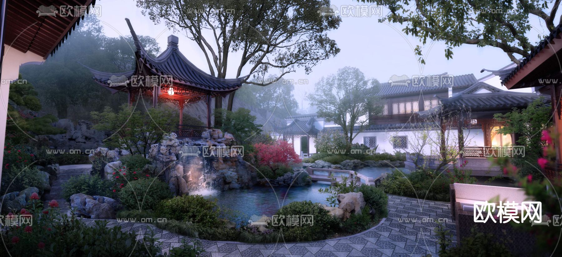 新中式庭院园林景观psd下载_ID12063715_3dmax免费模型-欧模网