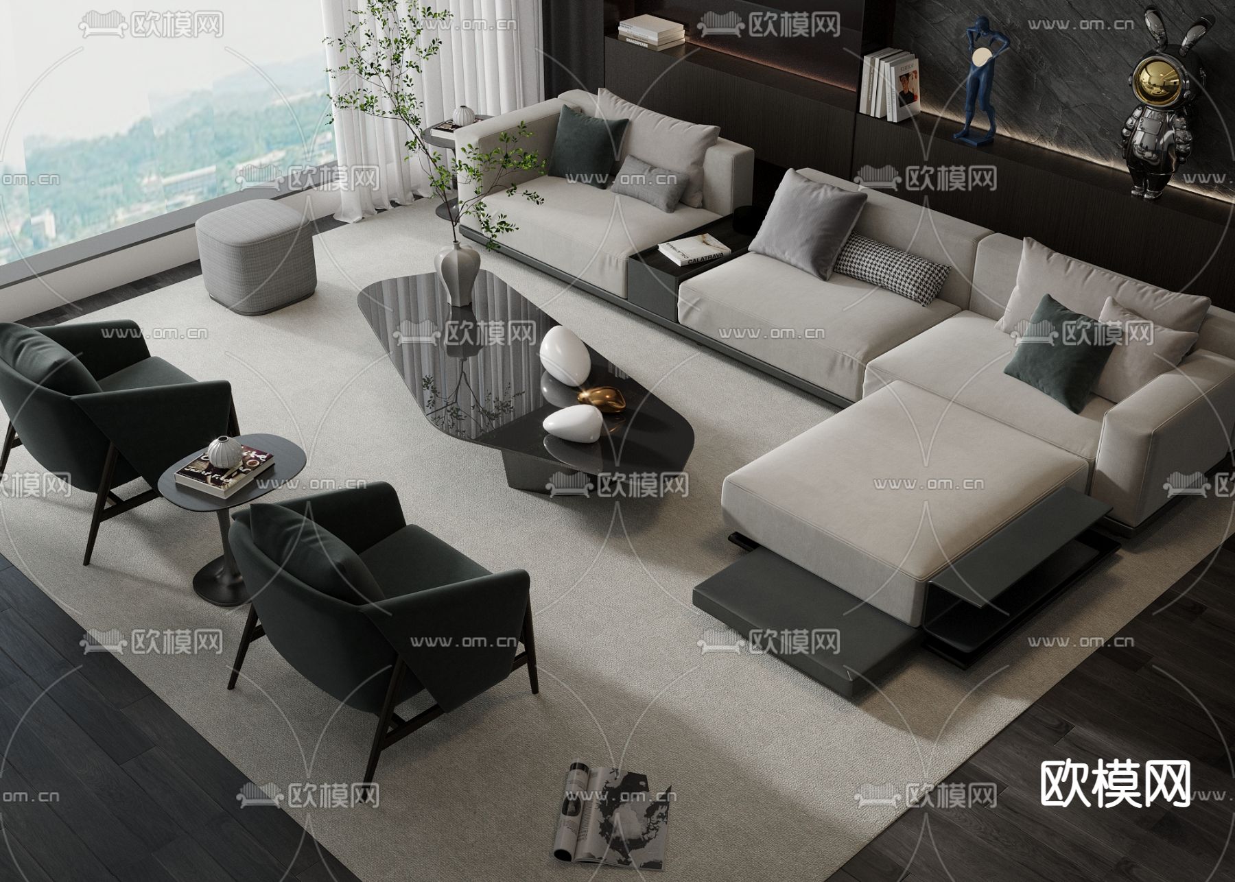 现代转角组合沙发3d模型下载_ID12061998_3dmax免费模型-欧模网