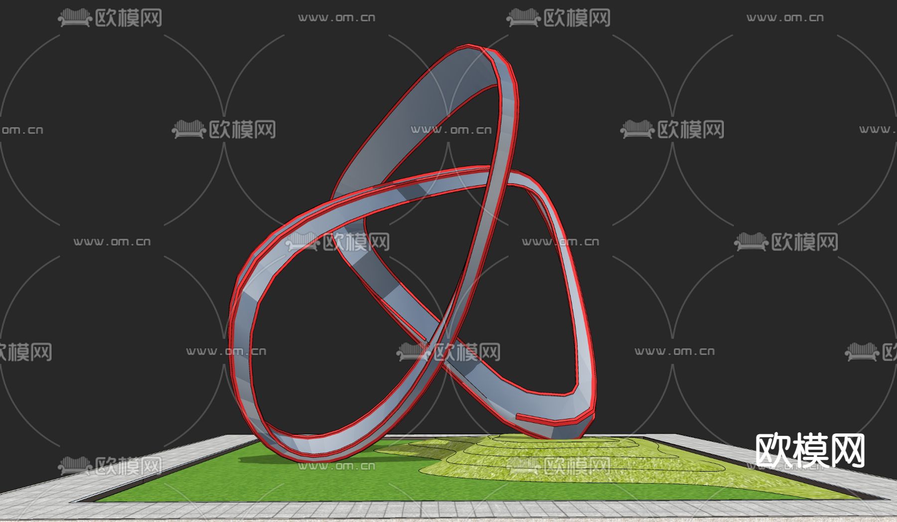 现代五星飘带雕塑小品su模型