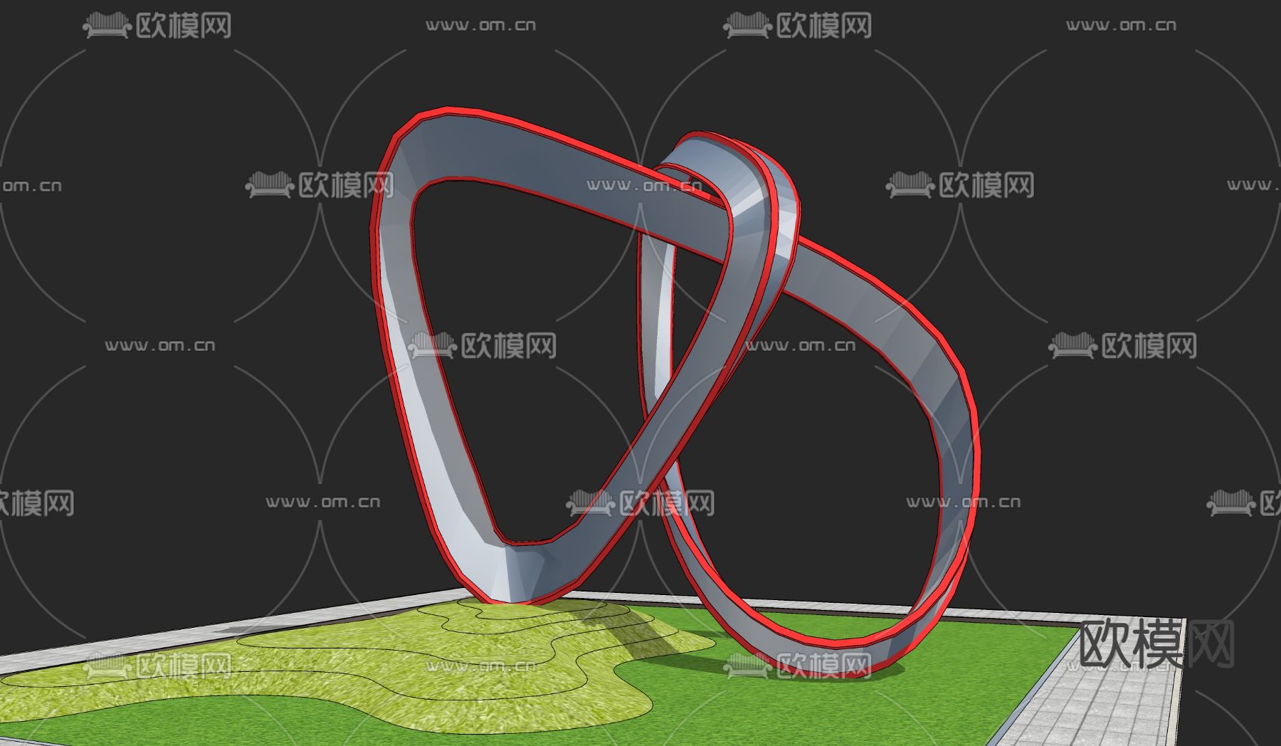 现代五星飘带雕塑小品su模型
