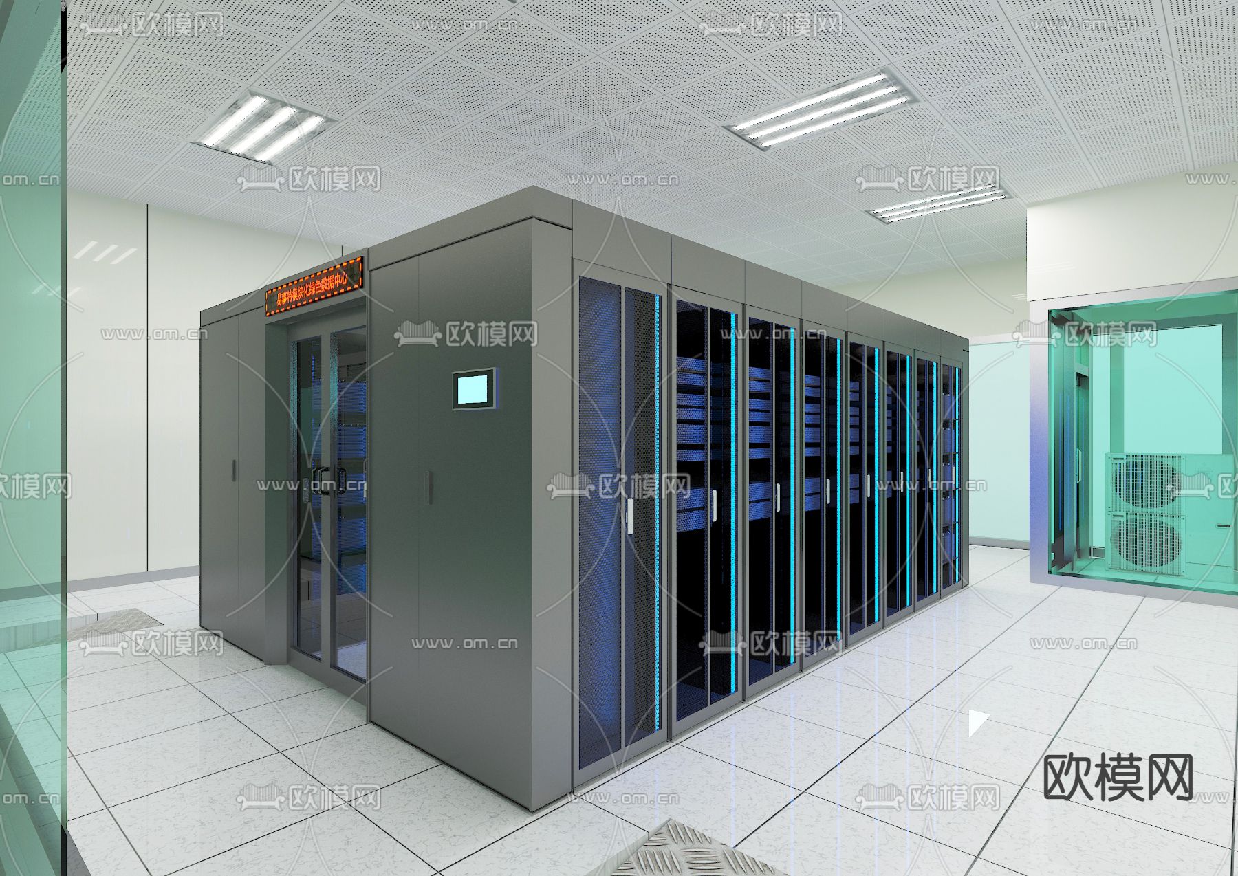 现代服务器电脑机房3d模型下载_ID12061016_3dmax免费模型-欧模网