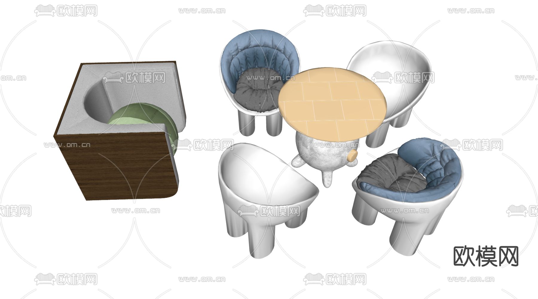 现代儿童桌椅su模型下载（渲染图2）