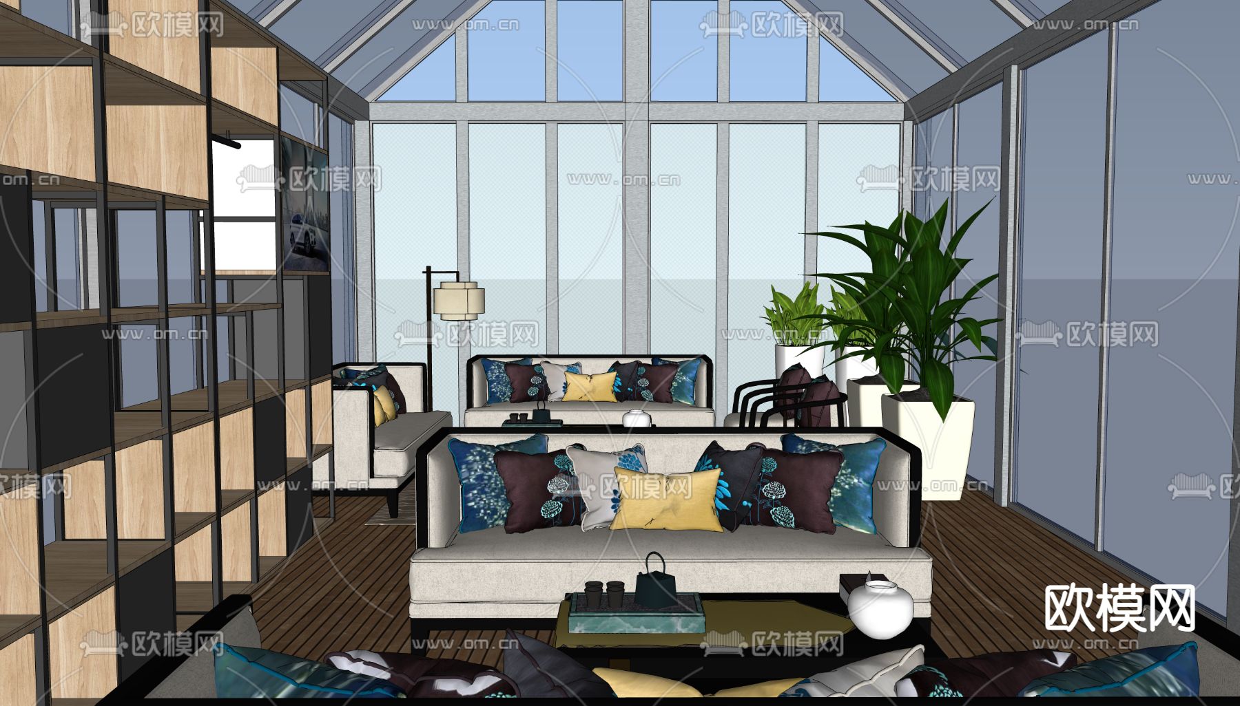 现代阳光房接待室su模型下载（渲染图2）