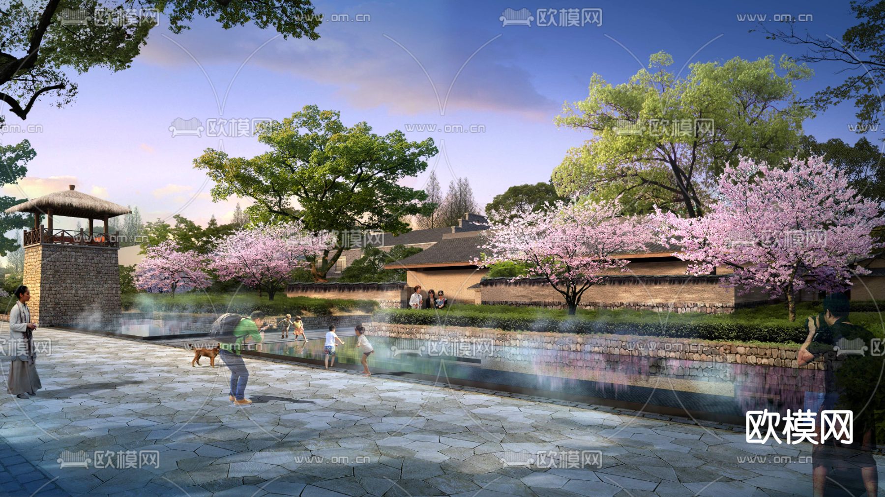 新中式庭院公园景观psd下载