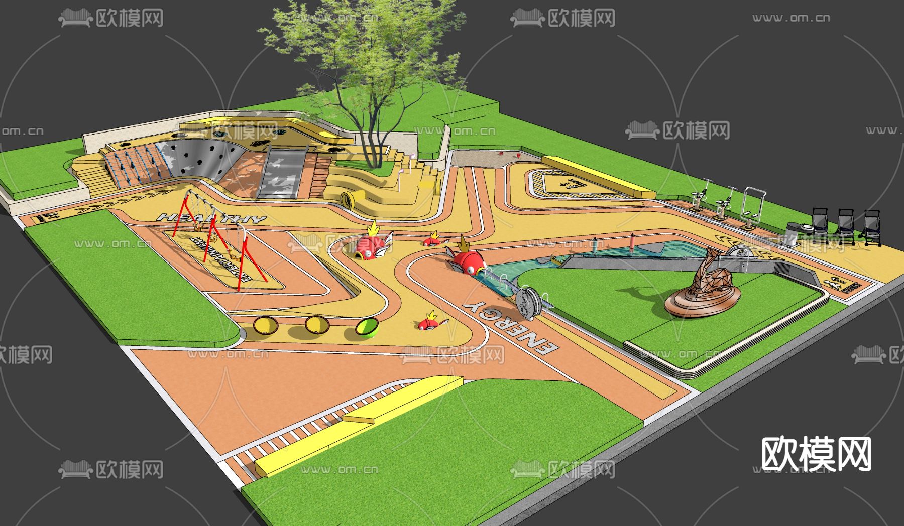 现代儿童戏水活动区su模型下载（渲染图2）