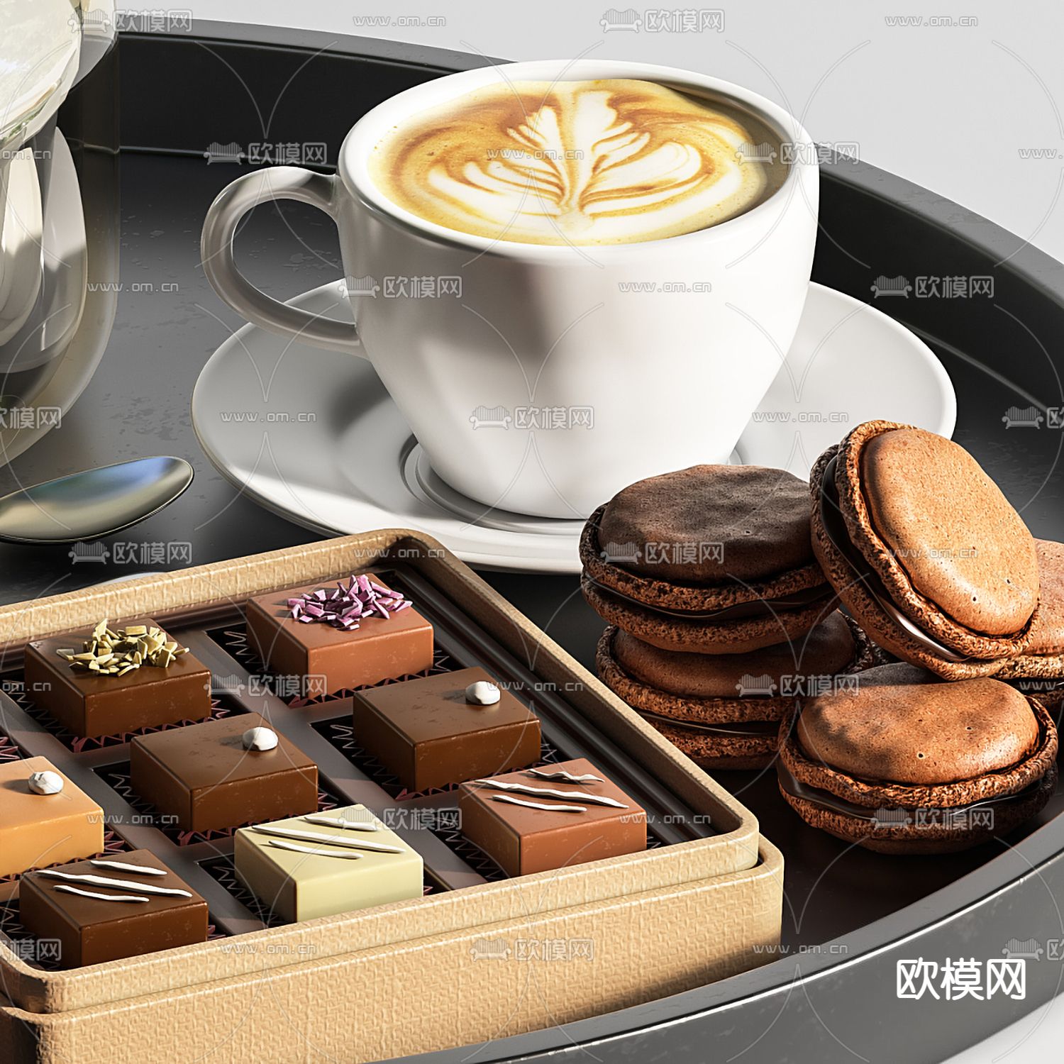 马卡龙巧克力卡布奇诺3d模型下载（渲染图3）