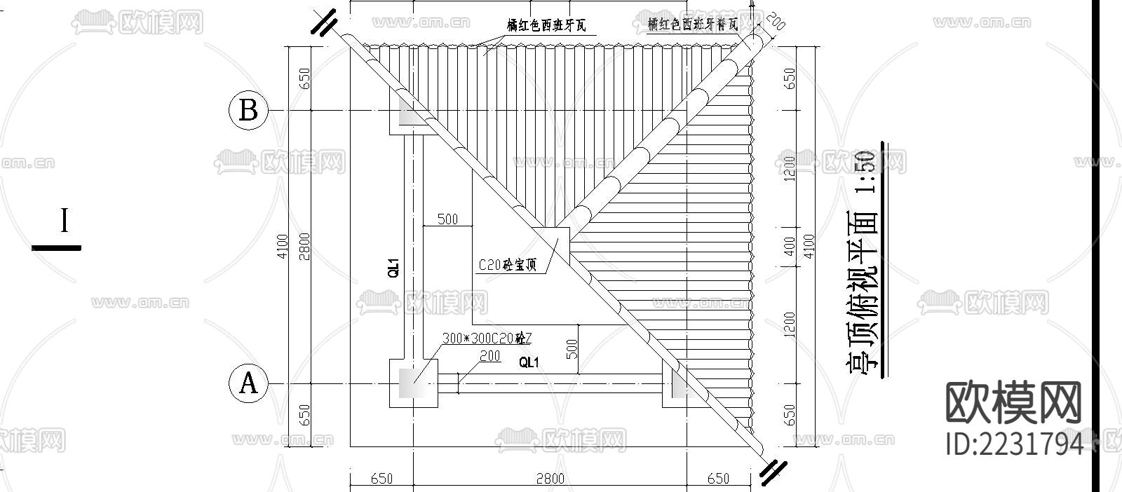 四角亭cad施工图下载（渲染图4）