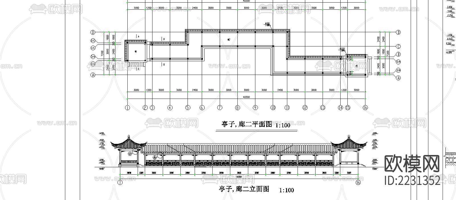 亭廊cad立面图下载（渲染图6）
