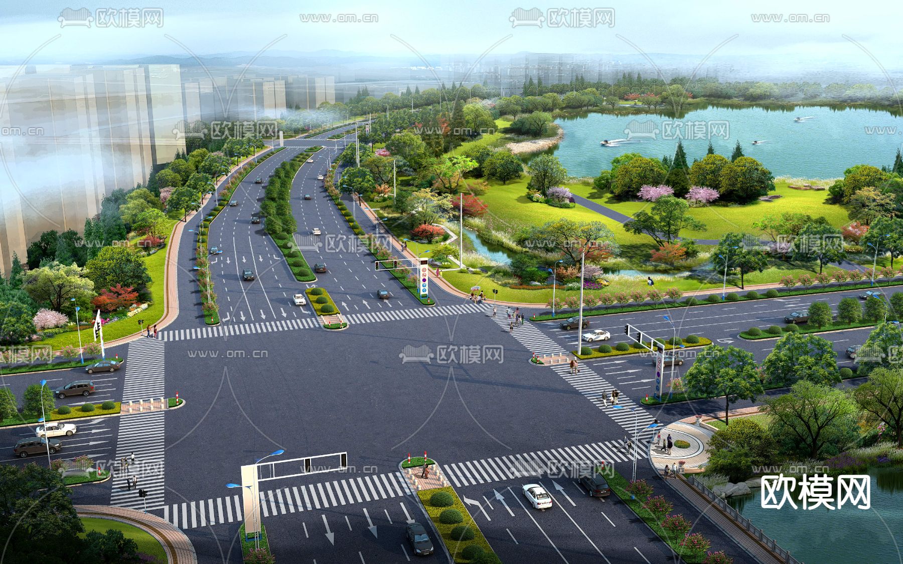 现代道路桥梁鸟瞰景观psd下载