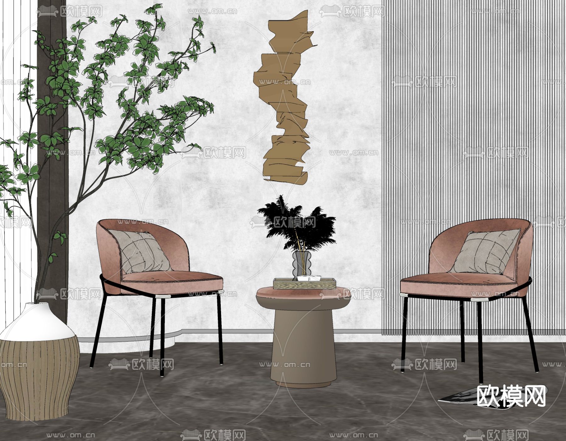 现代轻奢休闲椅su模型下载（渲染图2）