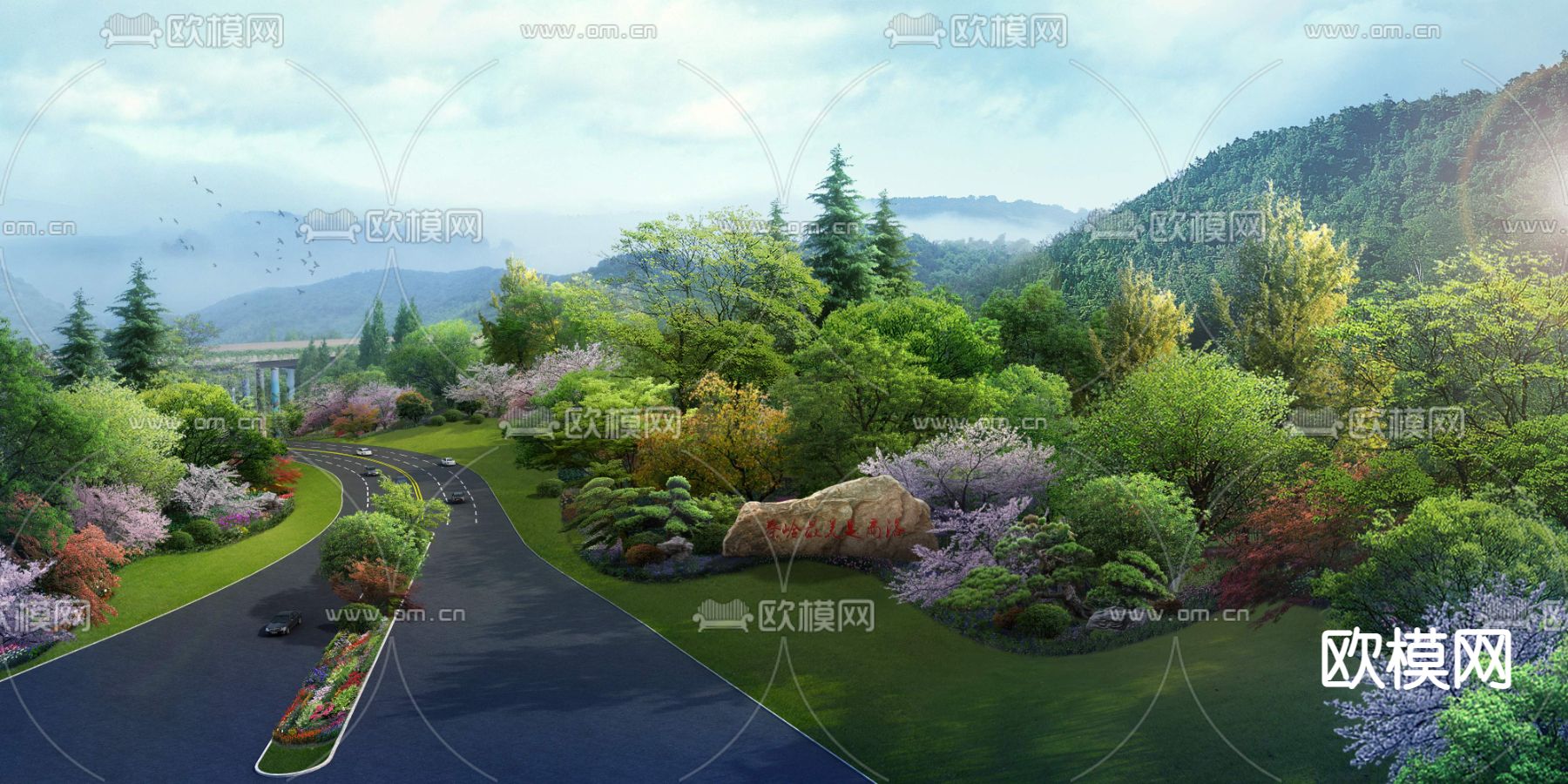 现代道路桥梁景观psd下载