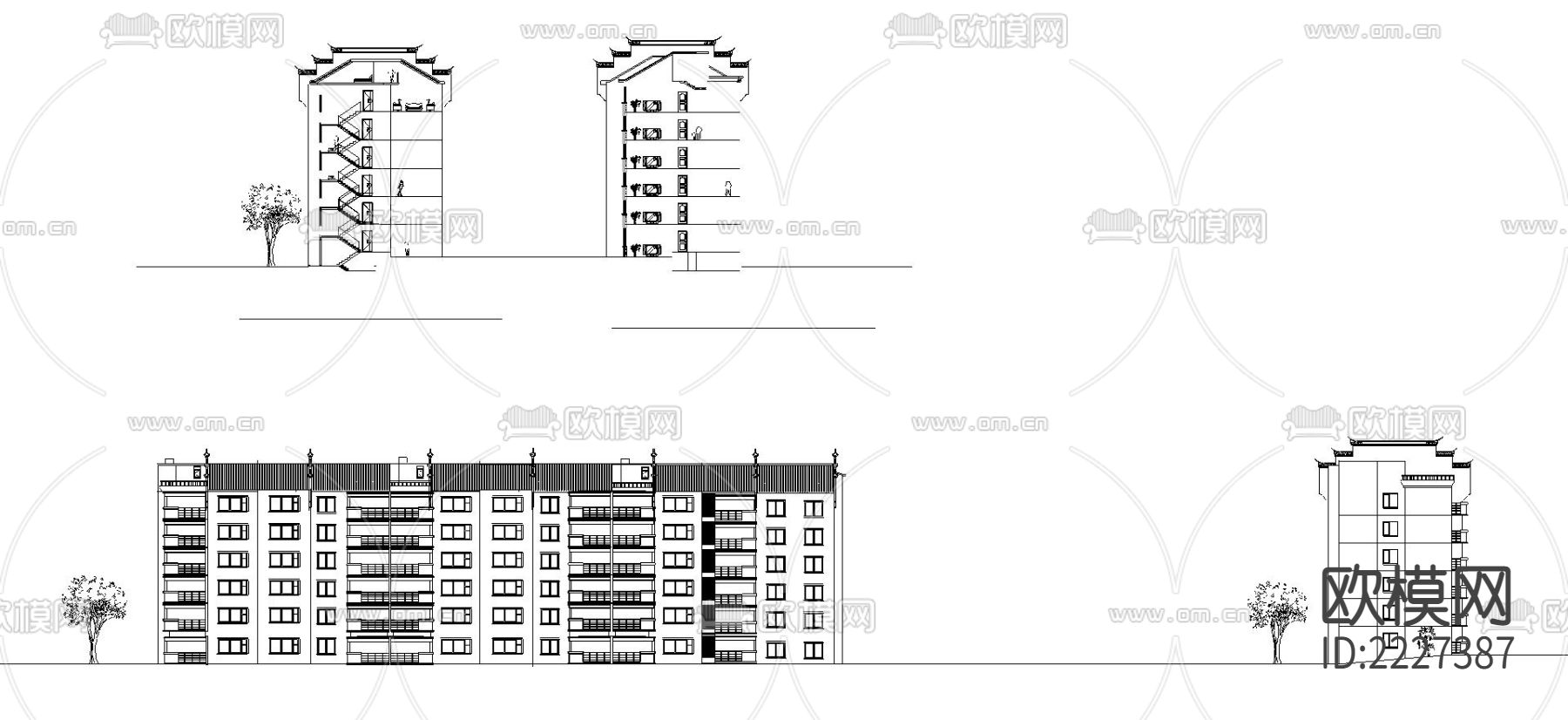 徽派风格小区CAD施工图下载（渲染图2）