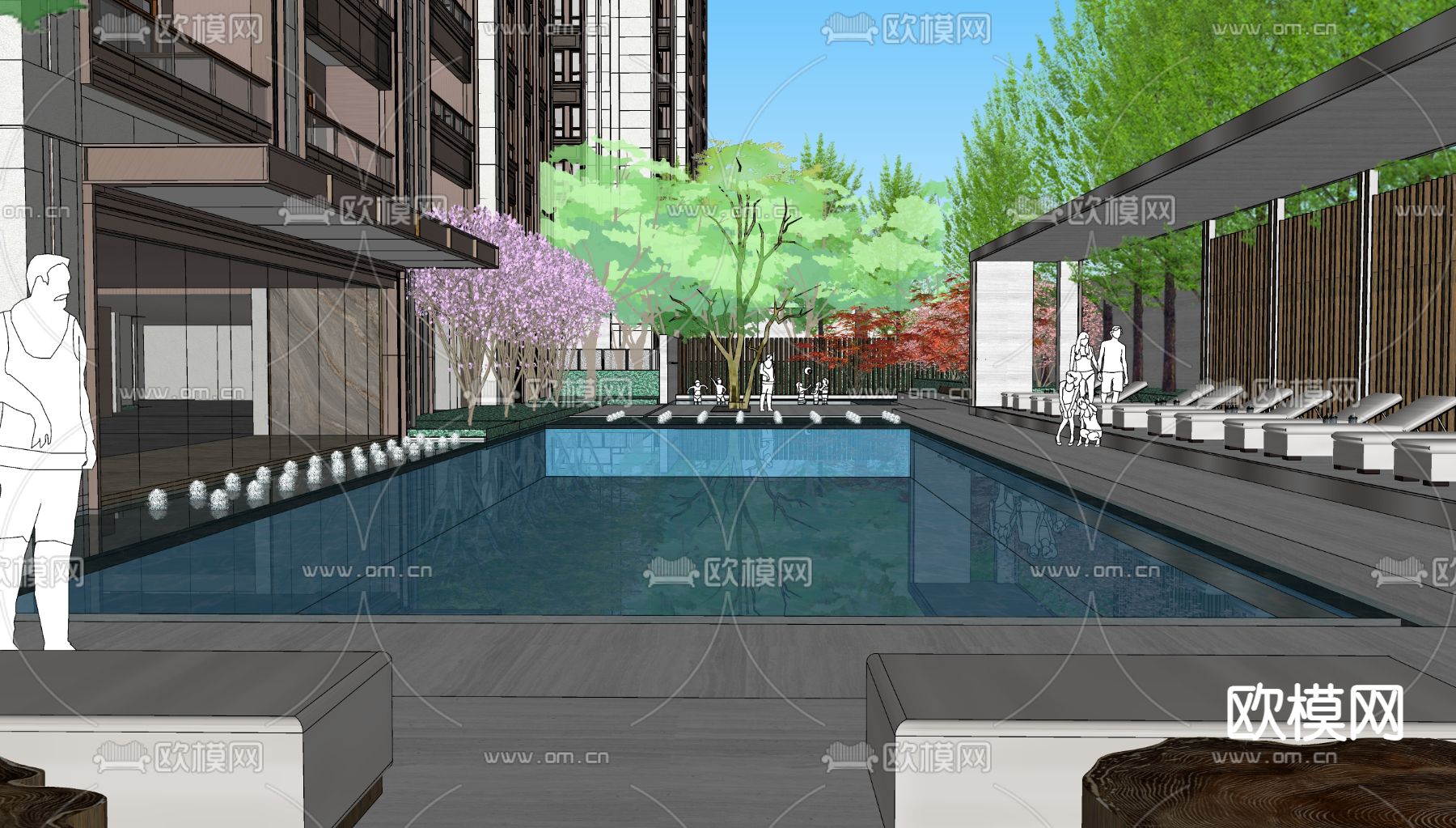 现代住宅区景观su模型下载（渲染图1）