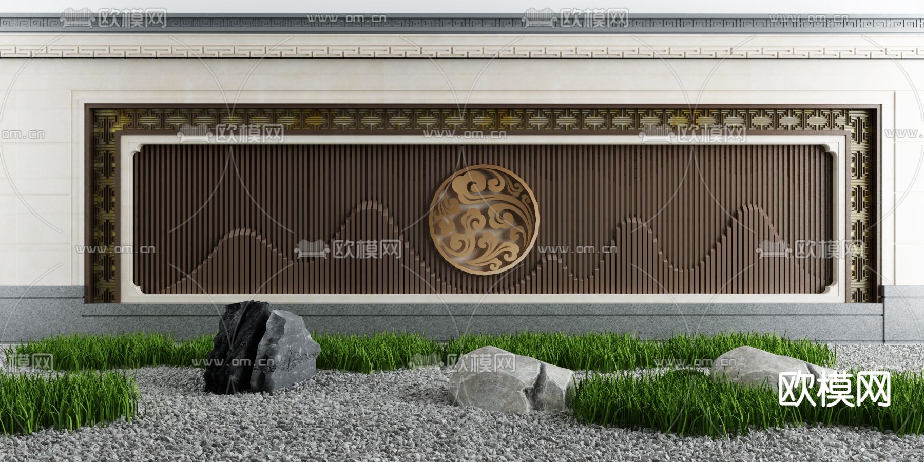 新中式庭院围墙小品3d模型下载_ID12062038_3dmax免费模型-欧模网
