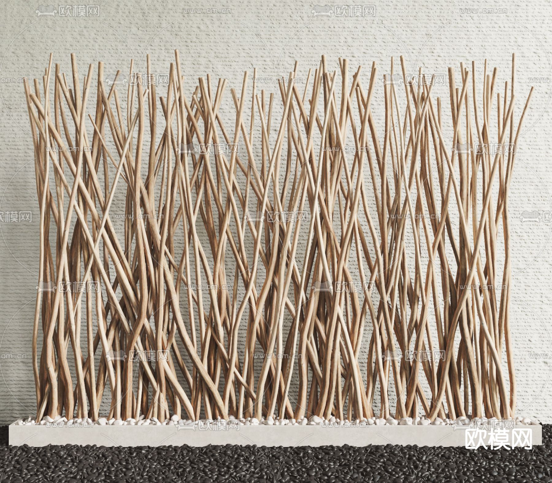 自然风枯木干枝盆栽3d模型下载（渲染图1）