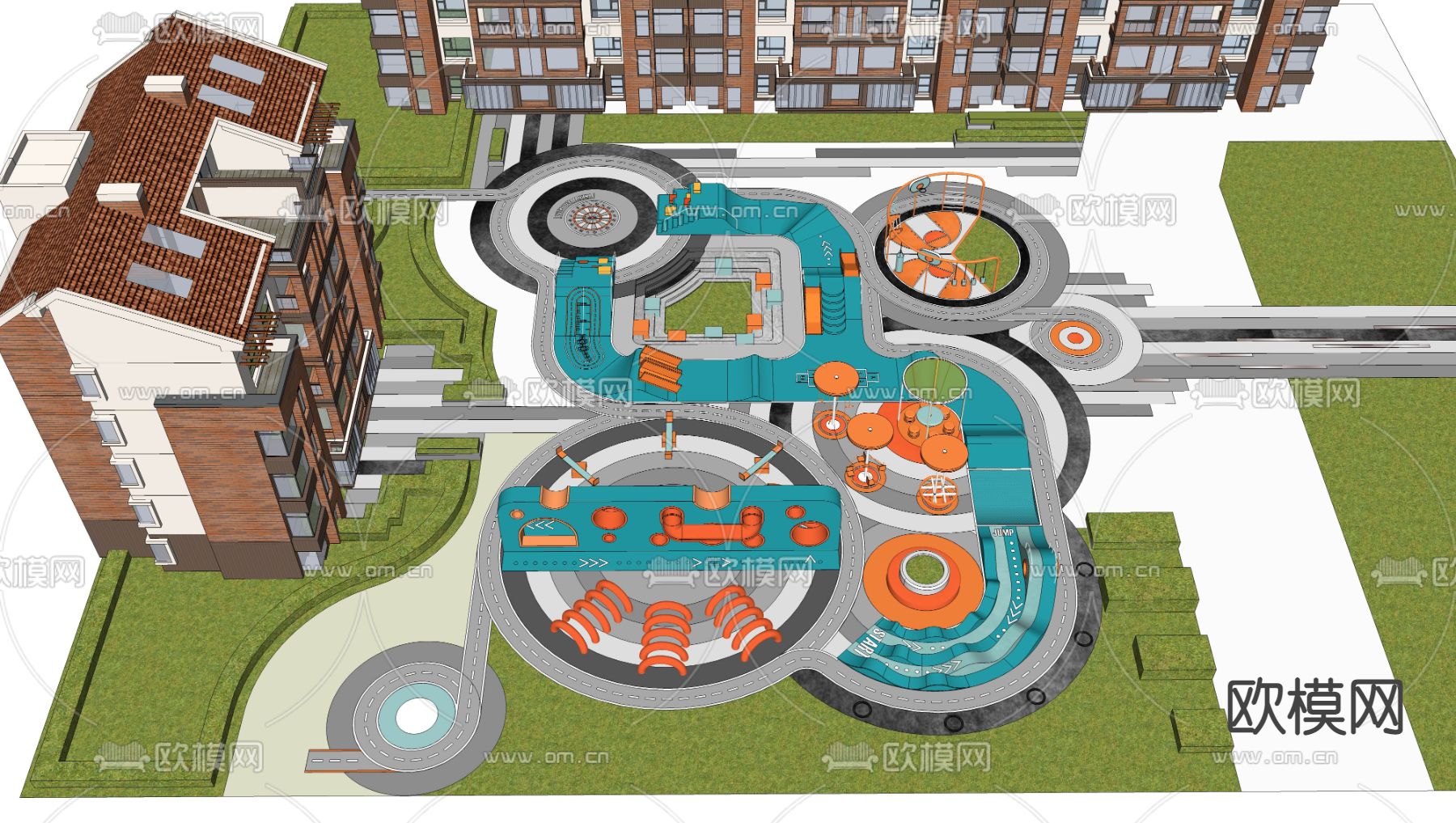 现代儿童游乐区su模型下载（渲染图2）