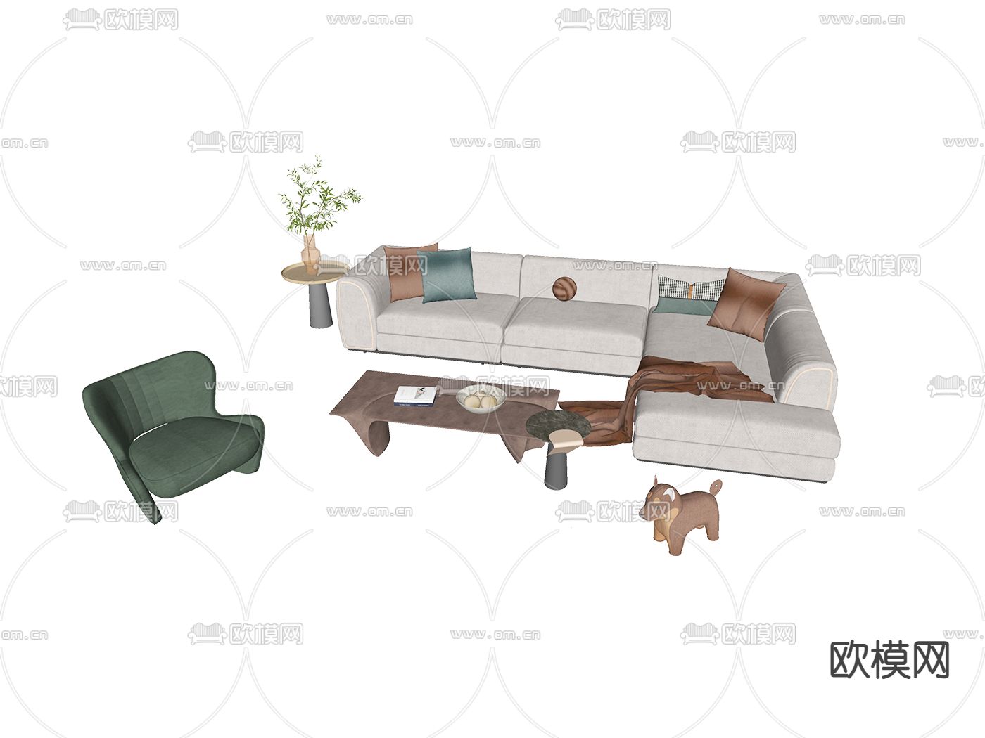 现代布艺组合沙发su模型下载