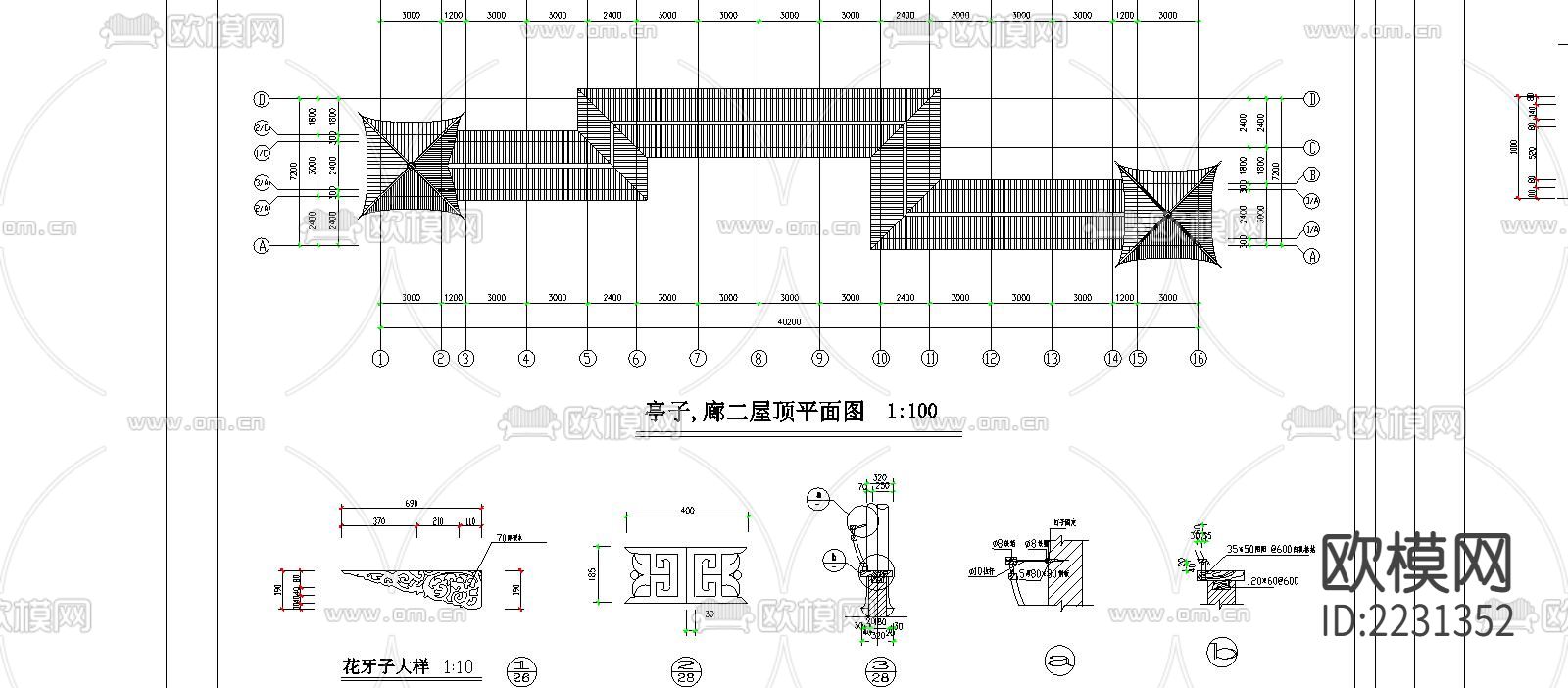 亭廊cad立面图下载（渲染图3）