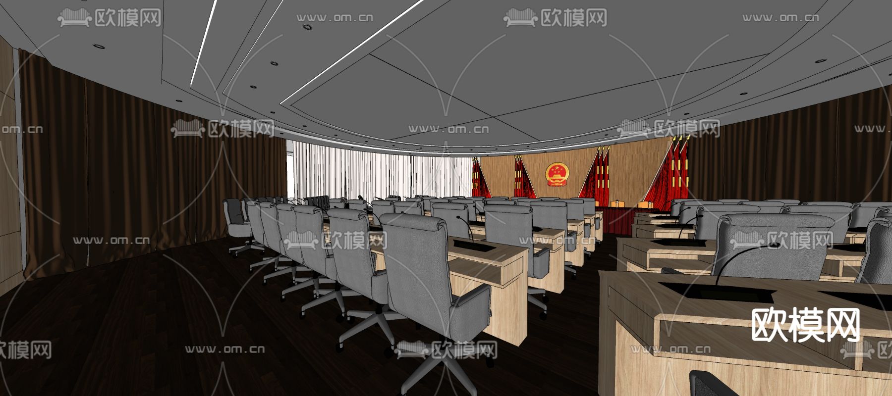 现代党建会议室su模型下载（渲染图2）
