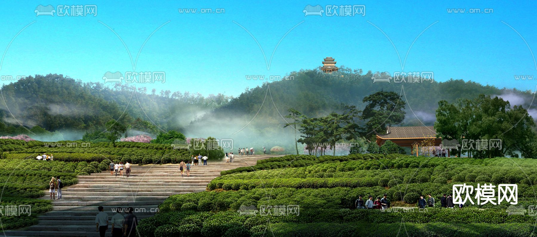 新中式茶地园林景观psd下载