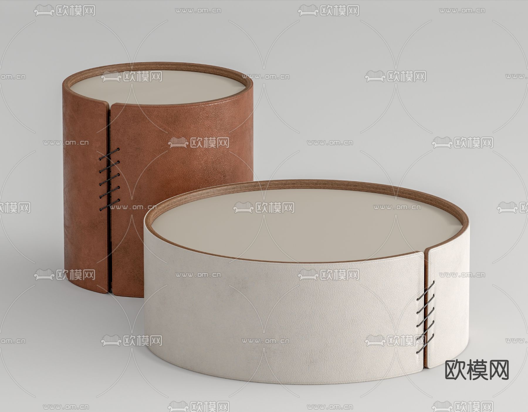 现代皮革子母茶几su模型
