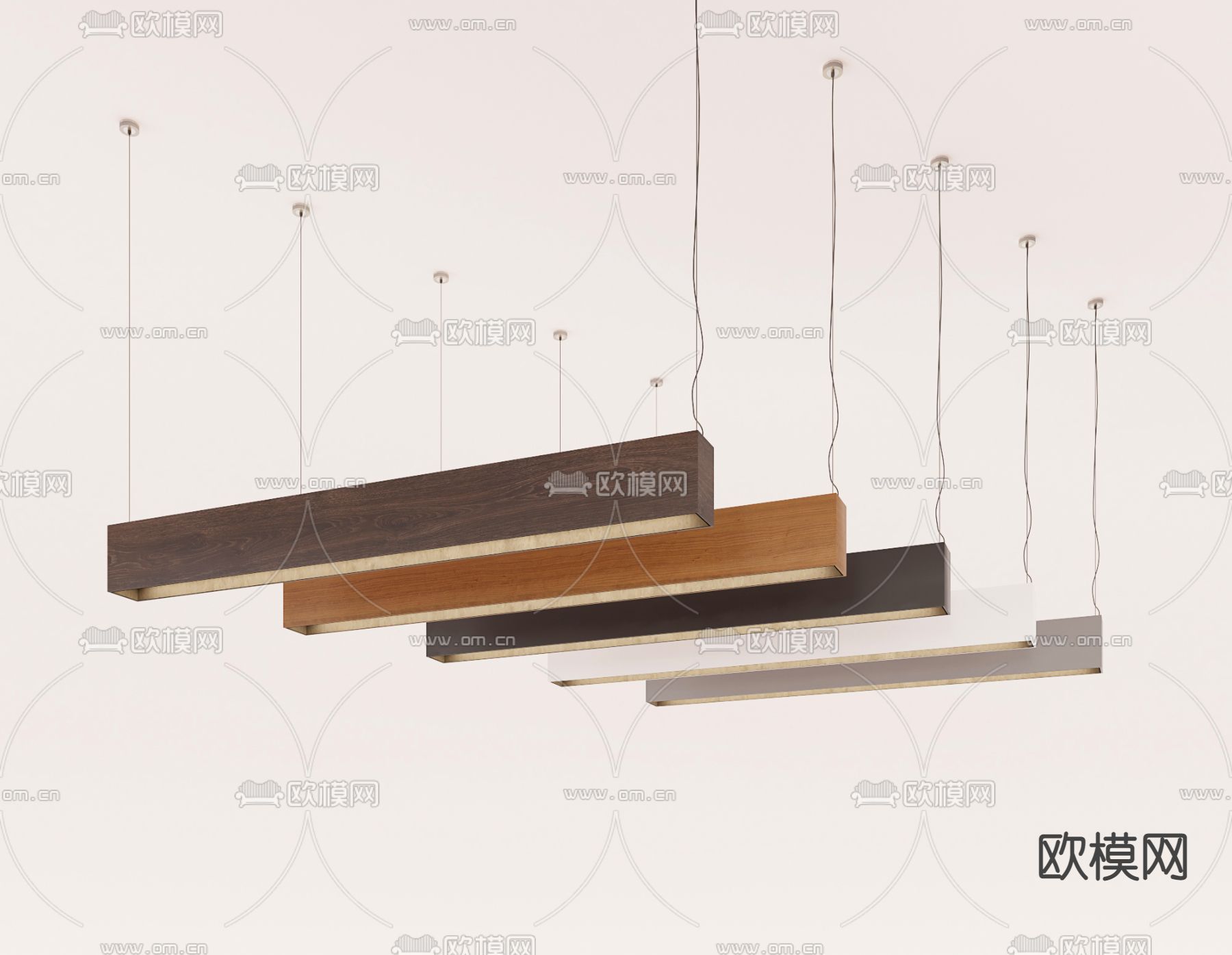 现代实木条形吊灯3d模型下载