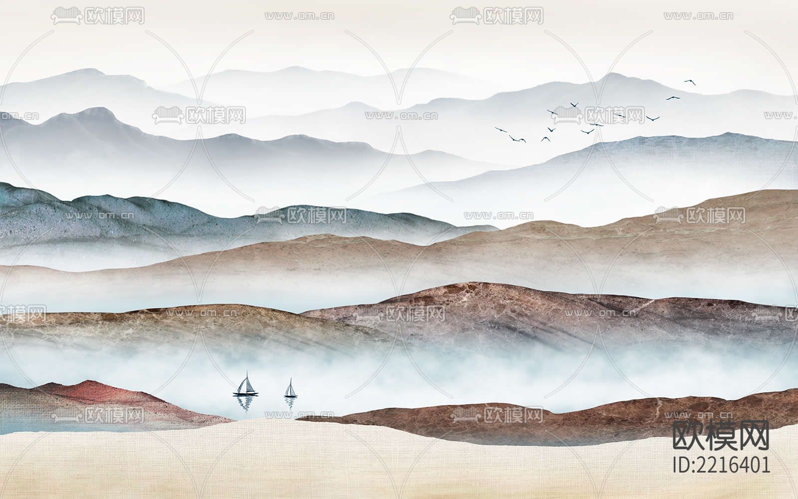 华琴壁画新中式抽象山水壁纸下载