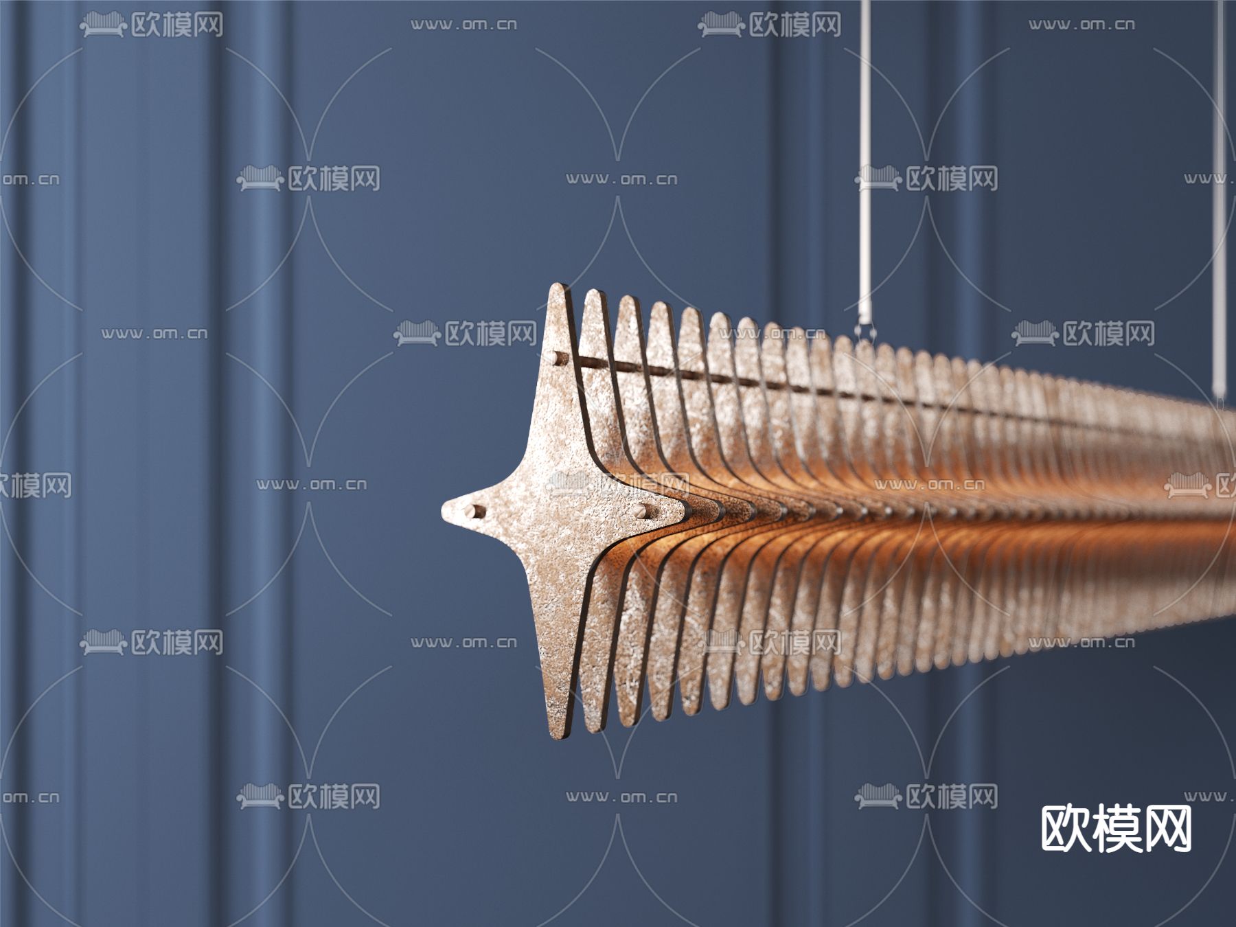 后现代星形复古长条吊灯3d模型下载（渲染图2）