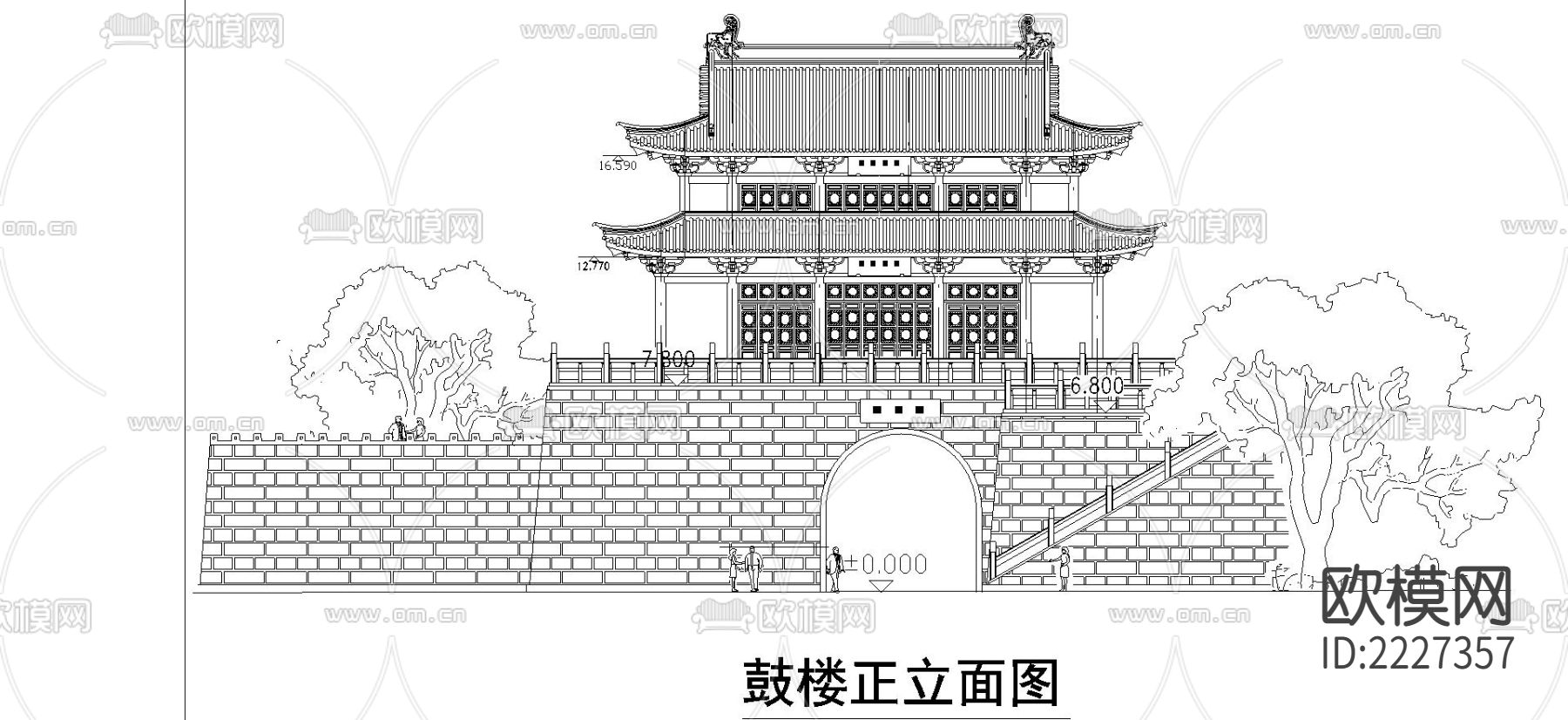 鼓楼设计CAD施工图下载（渲染图1）