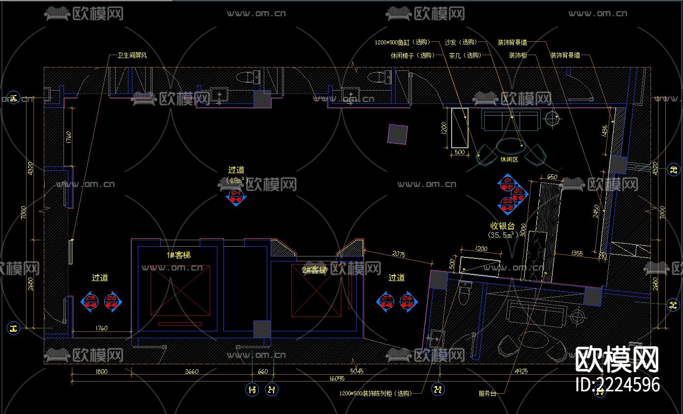 棋牌室cad平面图下载（渲染图6）
